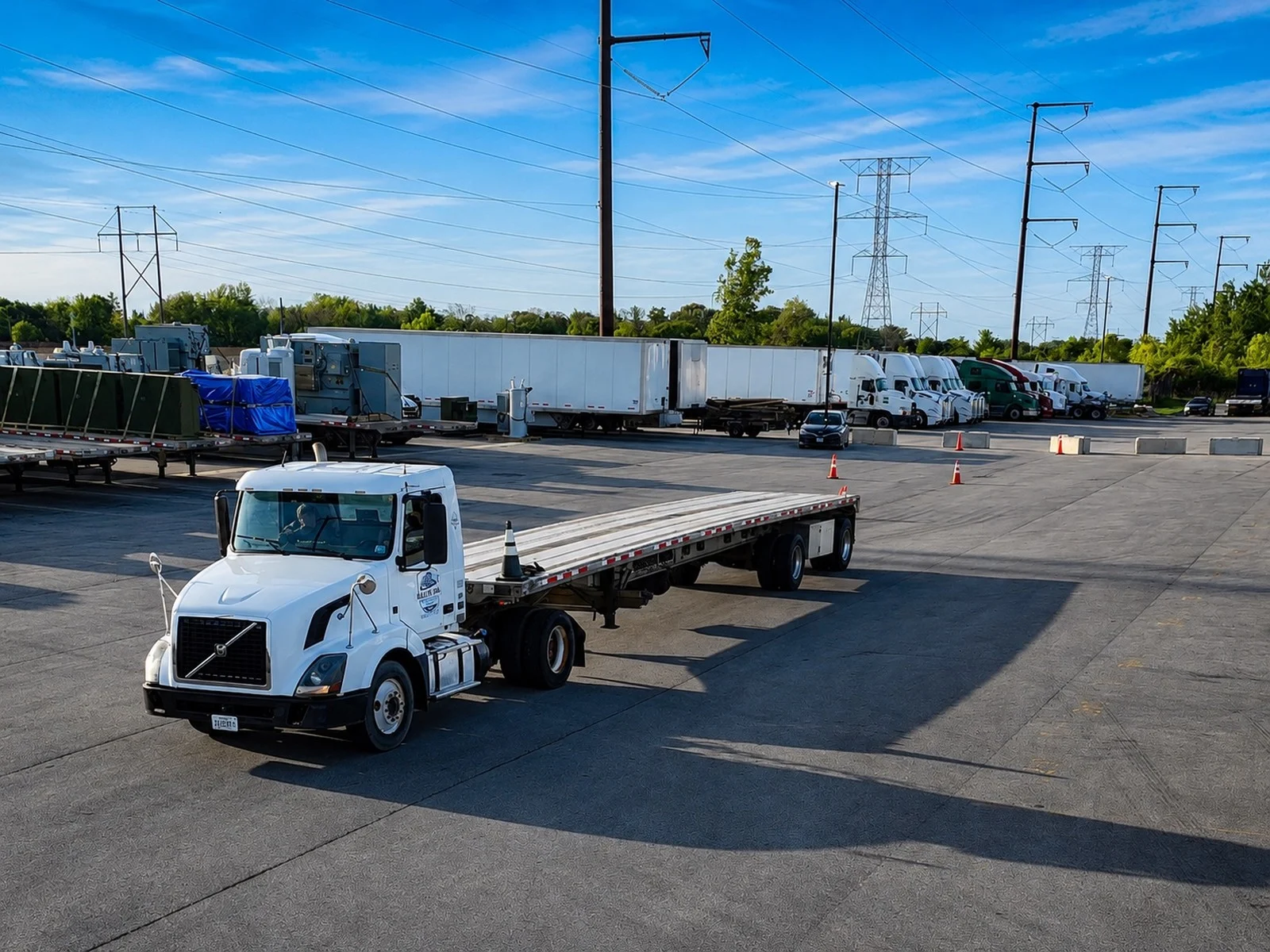 All-In CDL student driving a flatbed truck through the training yard